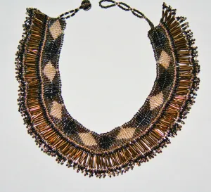 African Princess Beaded Choker Necklace Silver Gray Gold Black