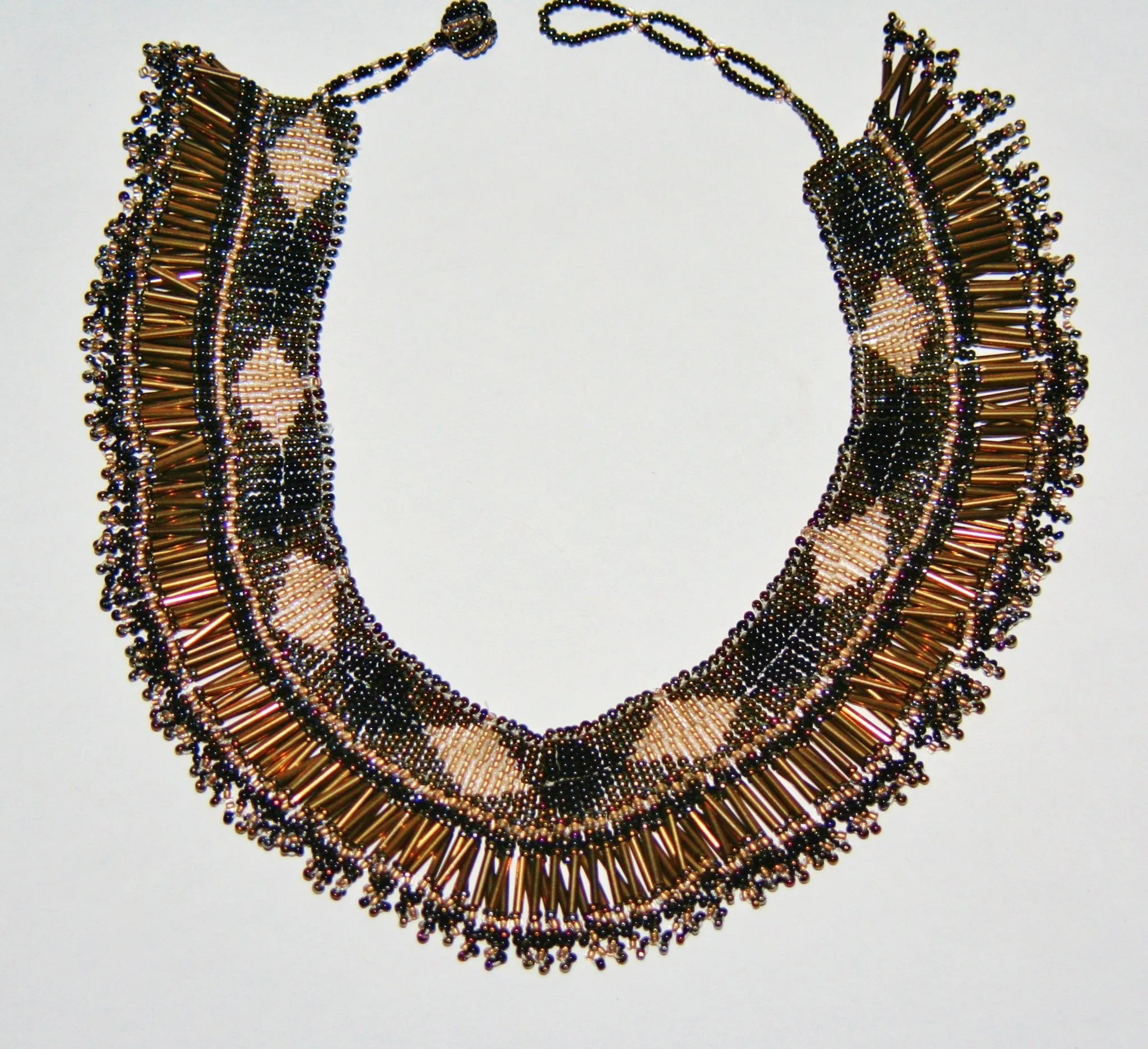 African Princess Beaded Choker Necklace Silver Gray Gold Black