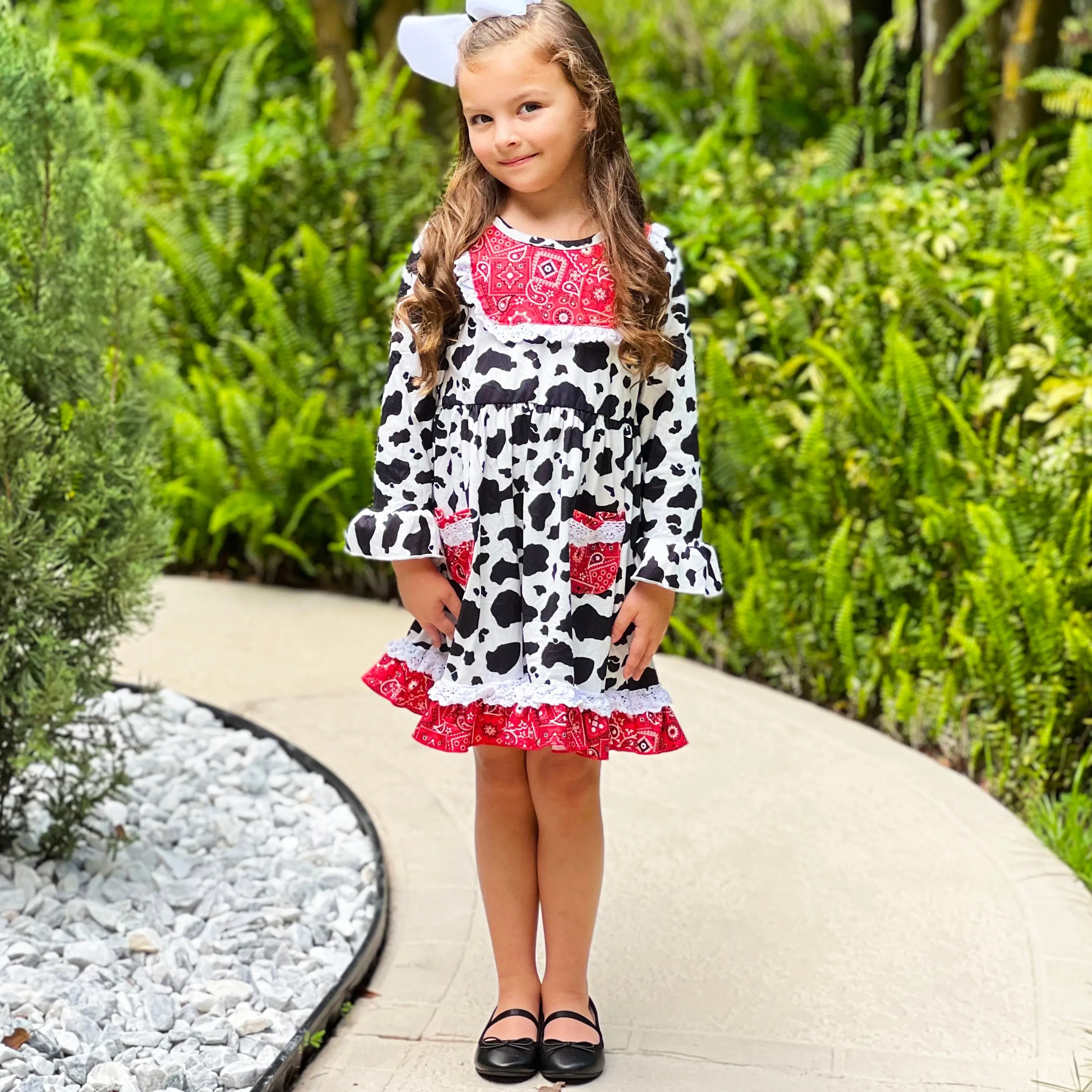 AL Limited Girls Boutique Cowgirl Cow print Lace Bandana Rodeo Party Dress