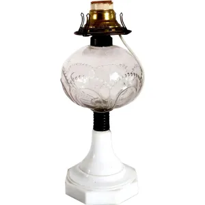 American Atterbury & Co. Glass Kerosene/Oil Lamp, as a One-Light Table Lamp