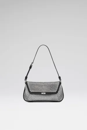 Ami Mini Crystal Shoulder Bag Black Satin And White Crystals