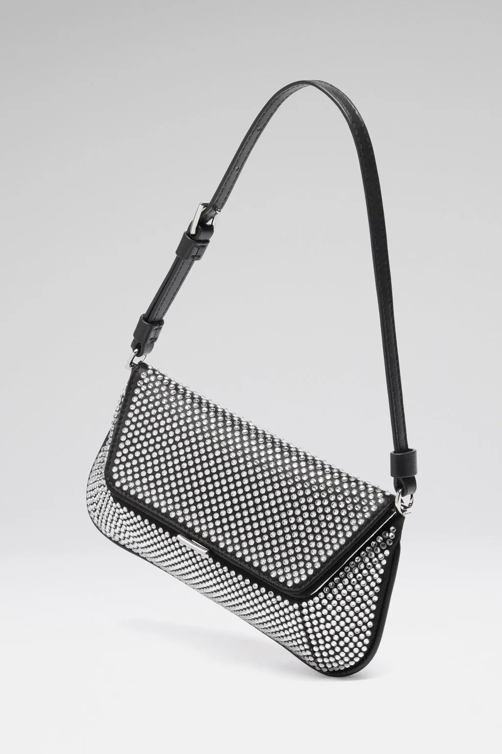 Ami Mini Crystal Shoulder Bag Black Satin And White Crystals