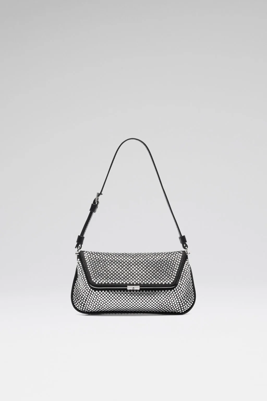 Ami Mini Crystal Shoulder Bag Black Satin And White Crystals