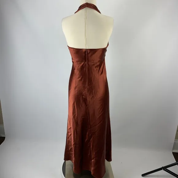 Anne Klein Sz 4 Copper Formal Dress Halter Beaded