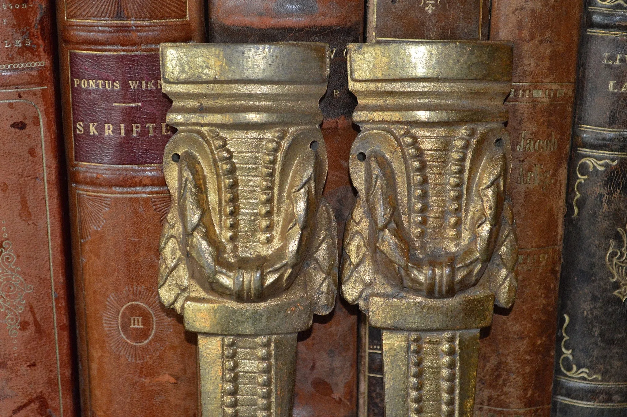 Antique Pair French Beaded Pediments Bronze Ormolu Mounts