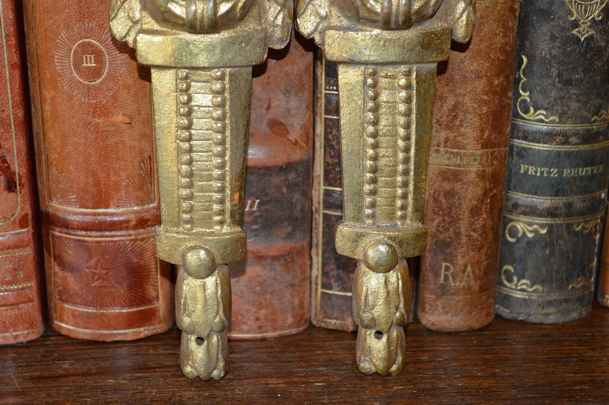 Antique Pair French Beaded Pediments Bronze Ormolu Mounts
