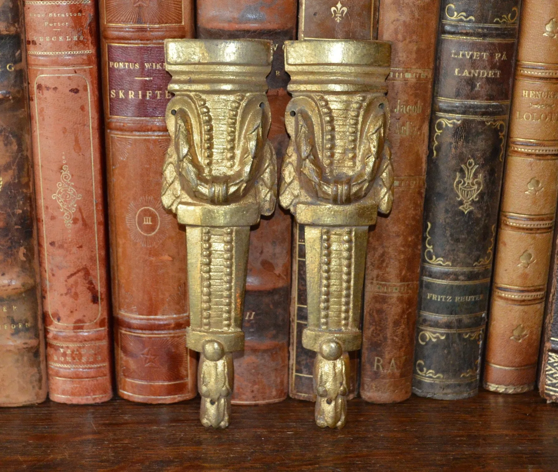 Antique Pair French Beaded Pediments Bronze Ormolu Mounts