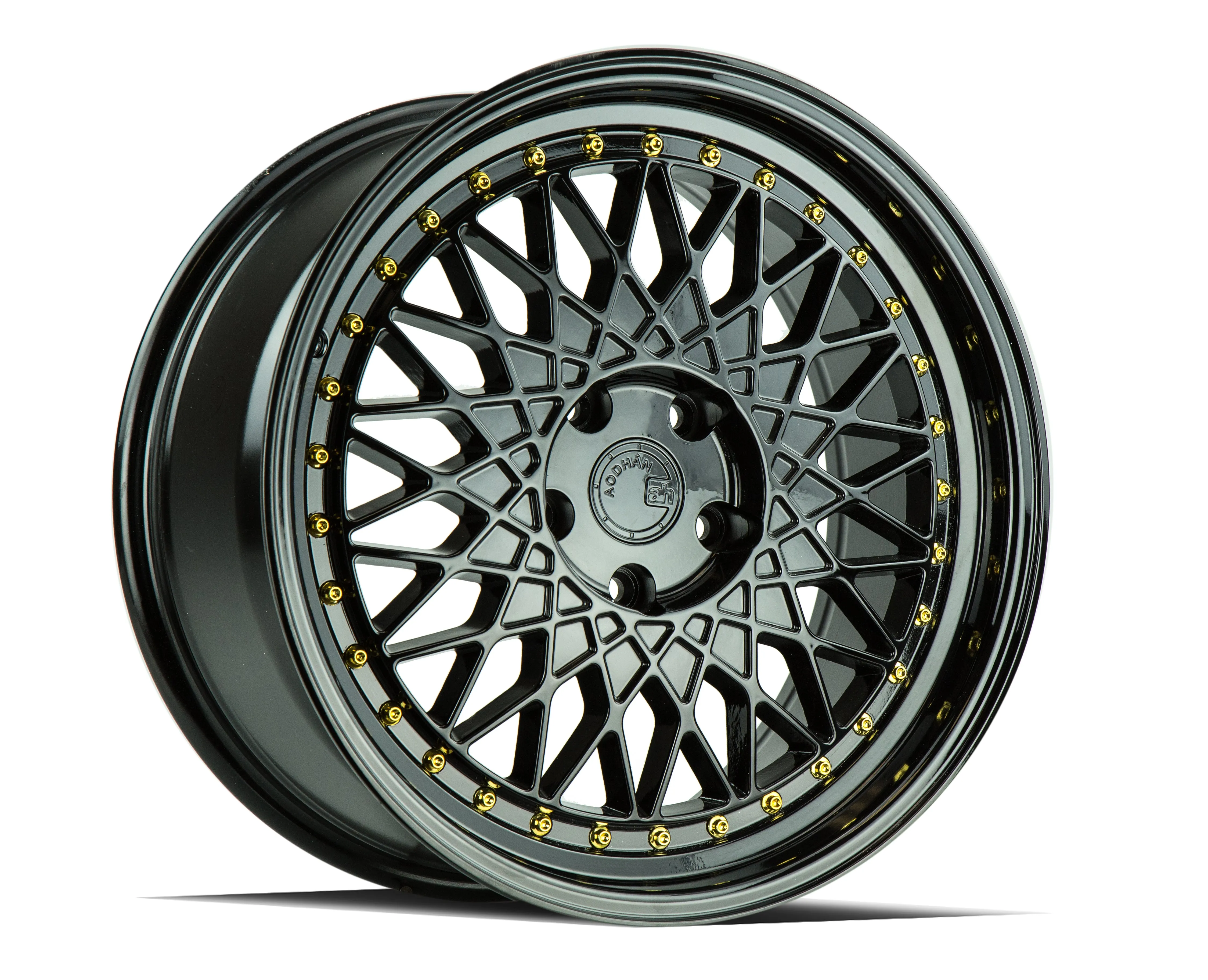 Aodhan AH05 18x8.5 5x114.3  35 Full Gloss Black ( Gold Rivet)