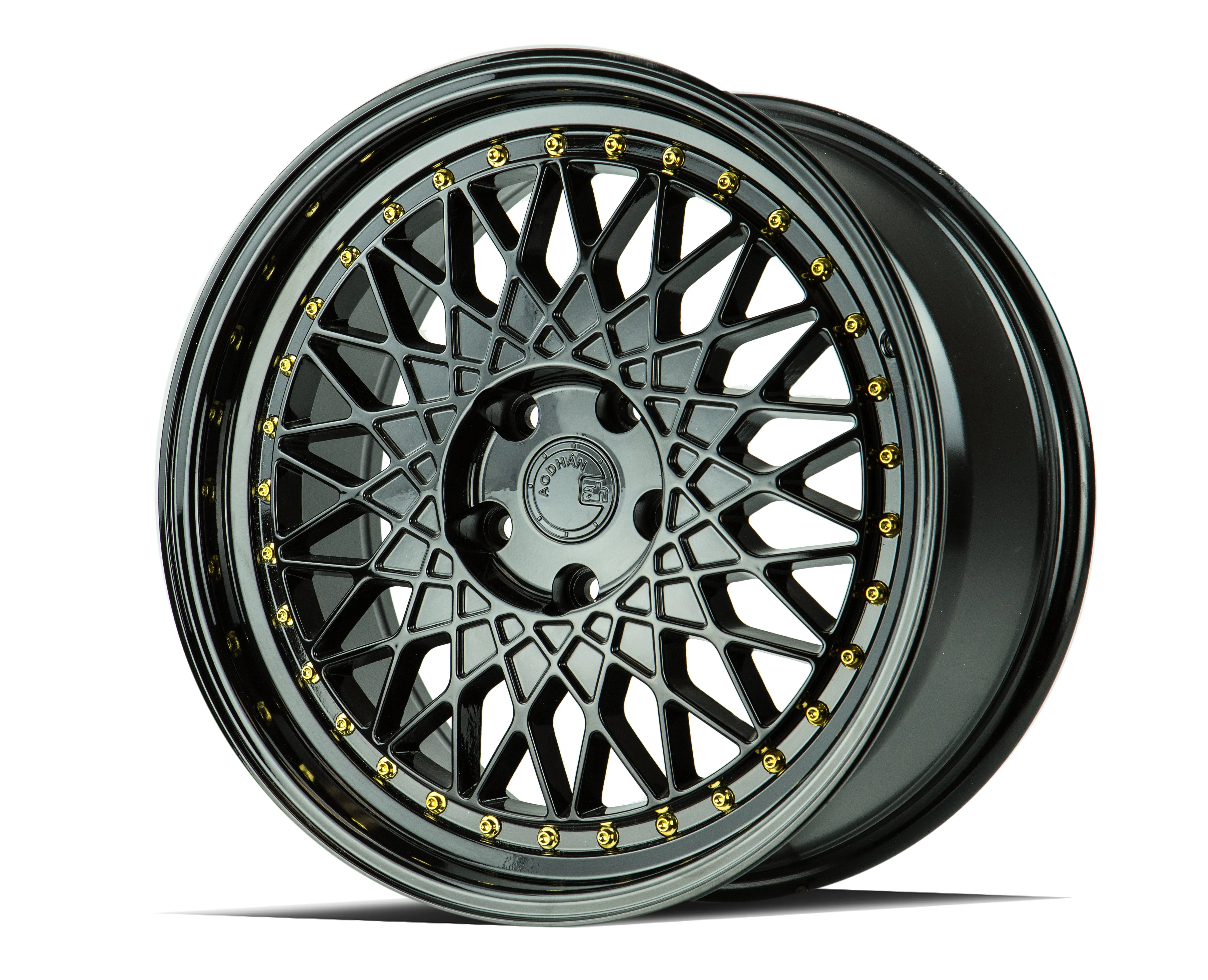 Aodhan AH05 18x8.5 5x114.3  35 Full Gloss Black ( Gold Rivet)