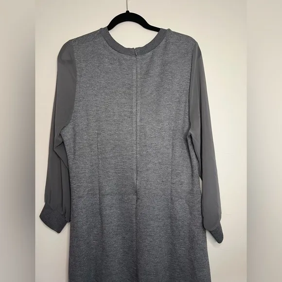 Apaim Ports Gray Long Sleeve Midi Dress Size 10 Wool Blend Floral Trim Modest