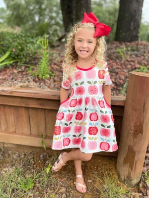 APPLE  BACK TO SCHOOL DRESS WITH POCKETS