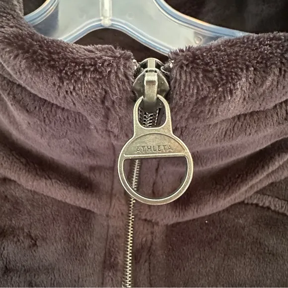 Athleta Double Cozy Karma Recover Plush Velour Black Zip Up Jacket Size L