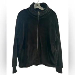 Athleta Double Cozy Karma Recover Plush Velour Black Zip Up Jacket Size L
