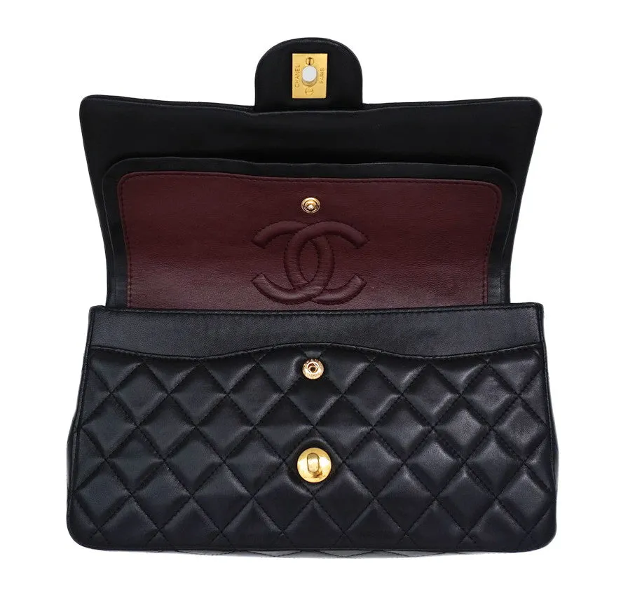 Authentic Chanel Black Lambskin 2.55 10” Double Flapover