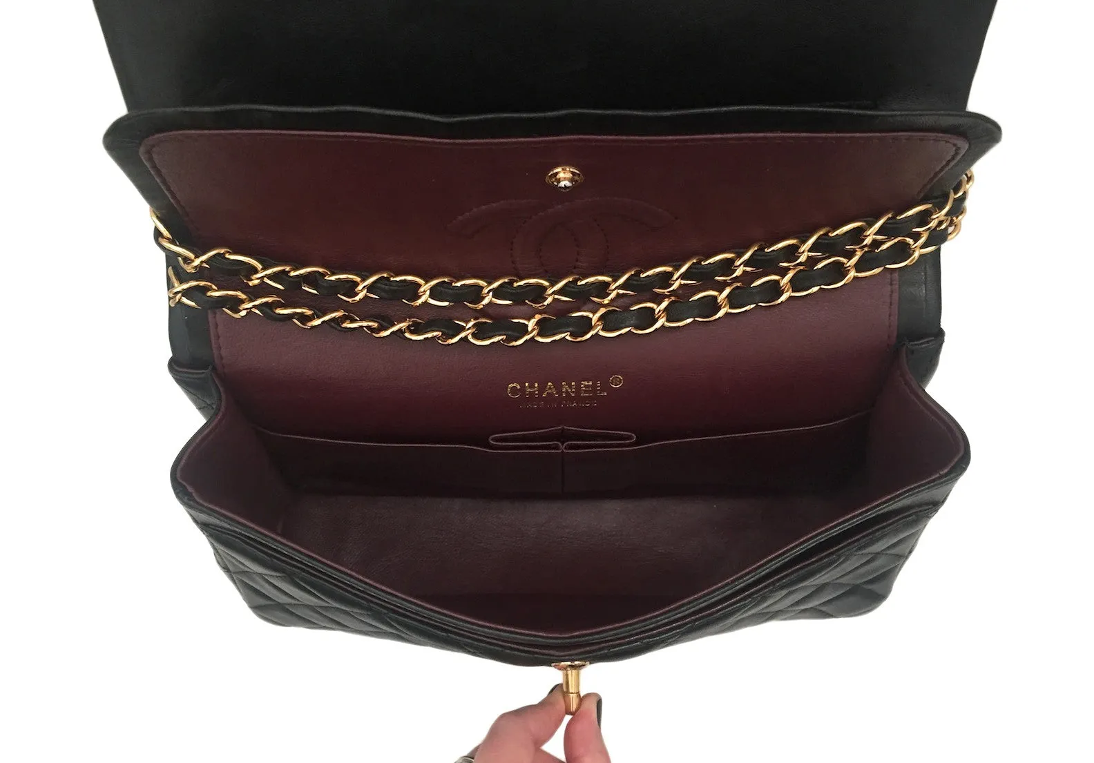 Authentic Chanel Black Lambskin 2.55 10” Double Flapover
