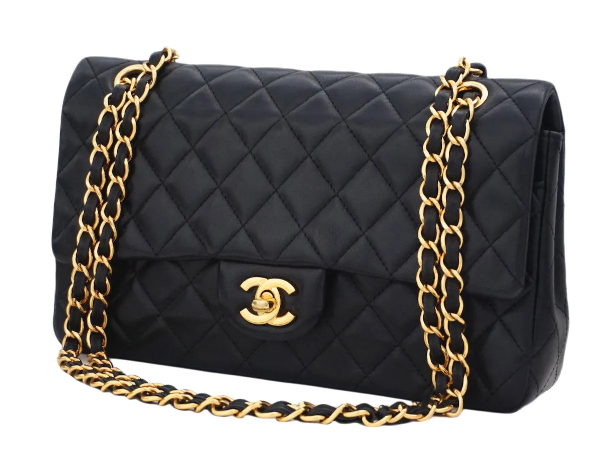 Authentic Chanel Black Lambskin 2.55 10” Double Flapover