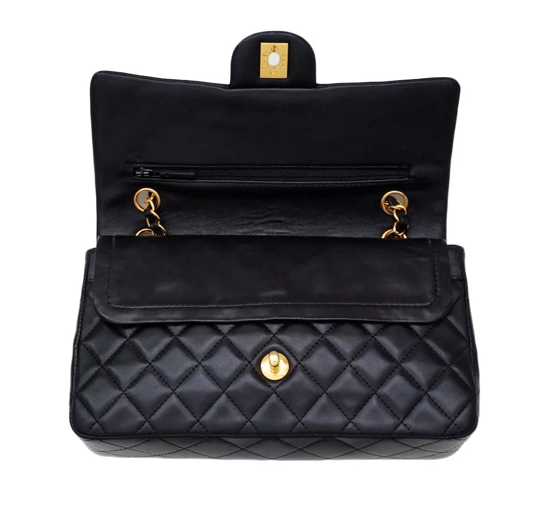Authentic Chanel Black Lambskin 2.55 10” Double Flapover