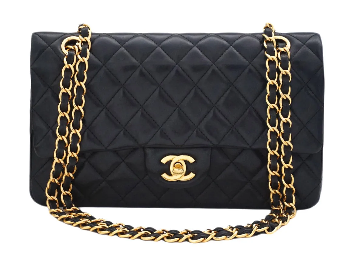 Authentic Chanel Black Lambskin 2.55 10” Double Flapover