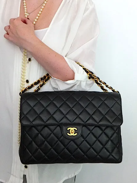 Authentic Chanel Vintage Black 2.55 Jumbo Flapover
