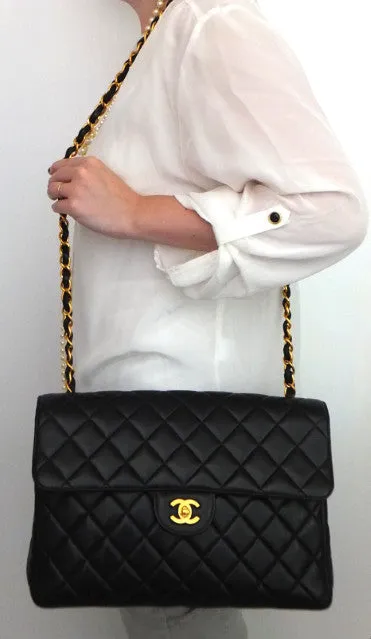 Authentic Chanel Vintage Black 2.55 Jumbo Flapover