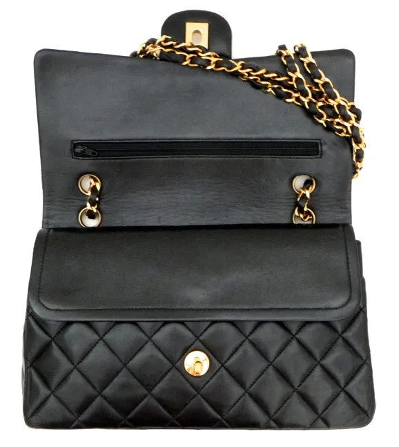 Authentic Chanel Vintage Black Lambskin 2.55 10” Flapover
