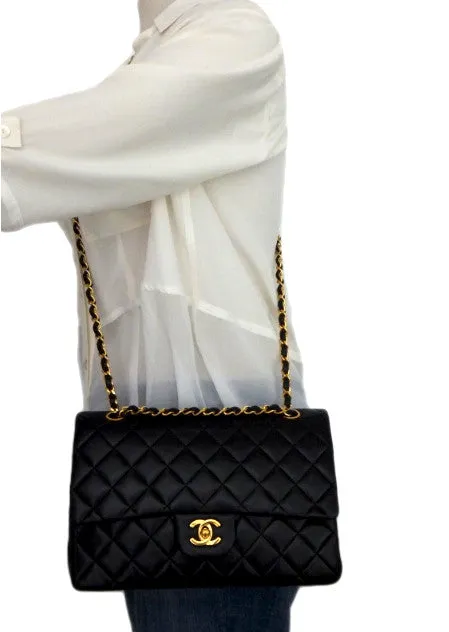 Authentic Chanel Vintage Black Lambskin 2.55 10” Flapover