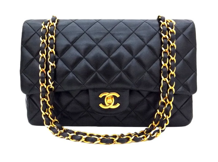 Authentic Chanel Vintage Black Lambskin 2.55 10” Flapover