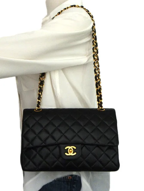 Authentic Chanel Vintage Black Lambskin 2.55 10” Flapover