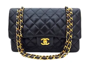 Authentic Chanel Vintage Black Lambskin 2.55 10” Flapover