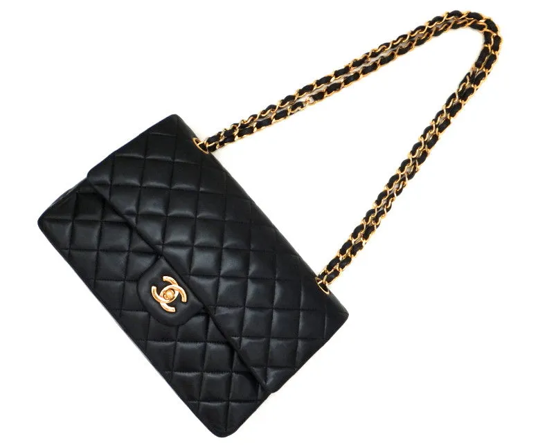 Authentic Chanel Vintage Black Lambskin 2.55 10” Flapover