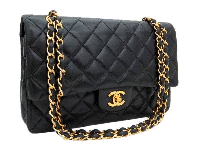 Authentic Chanel Vintage Black Lambskin 2.55 10” Flapover