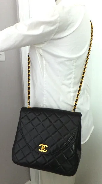 Authentic Chanel Vintage Black Lambskin Flapover