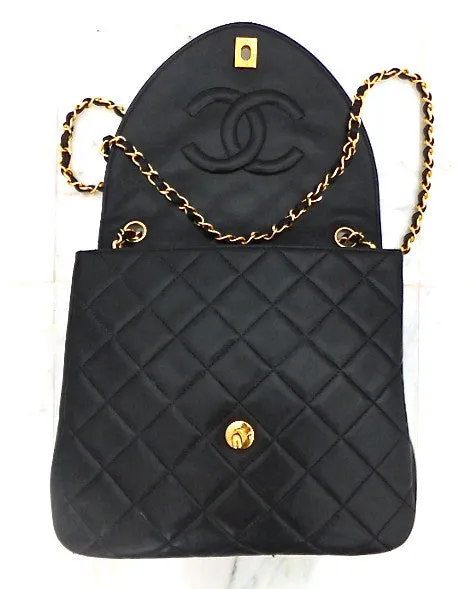 Authentic Chanel Vintage Black Lambskin Flapover