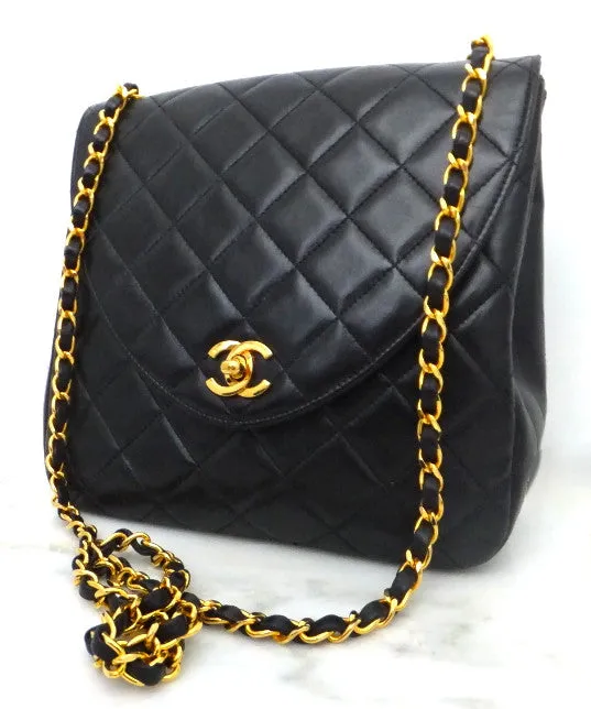 Authentic Chanel Vintage Black Lambskin Flapover