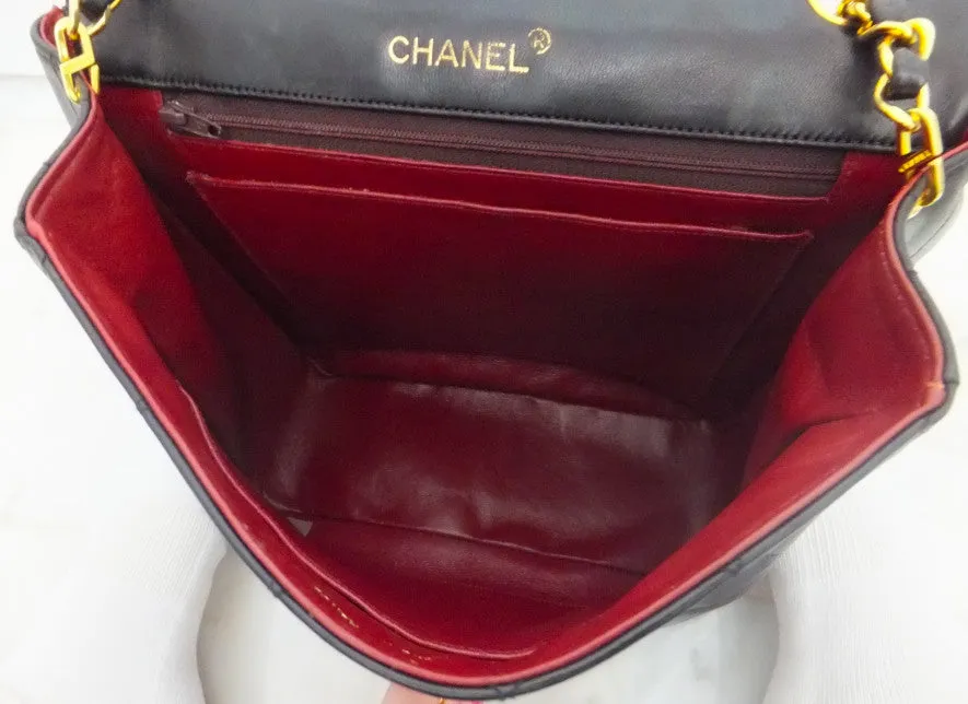 Authentic Chanel Vintage Black Lambskin Flapover