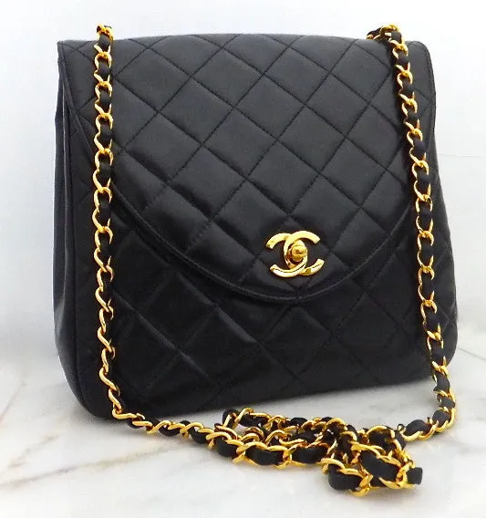 Authentic Chanel Vintage Black Lambskin Flapover