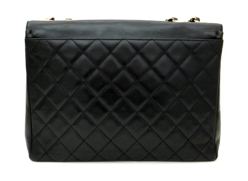 Authentic Chanel Vintage Black Lambskin Rare Maxi Jumbo