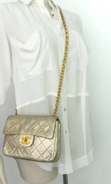 Authentic Chanel Vintage Gold Mini 2.55 Flapover