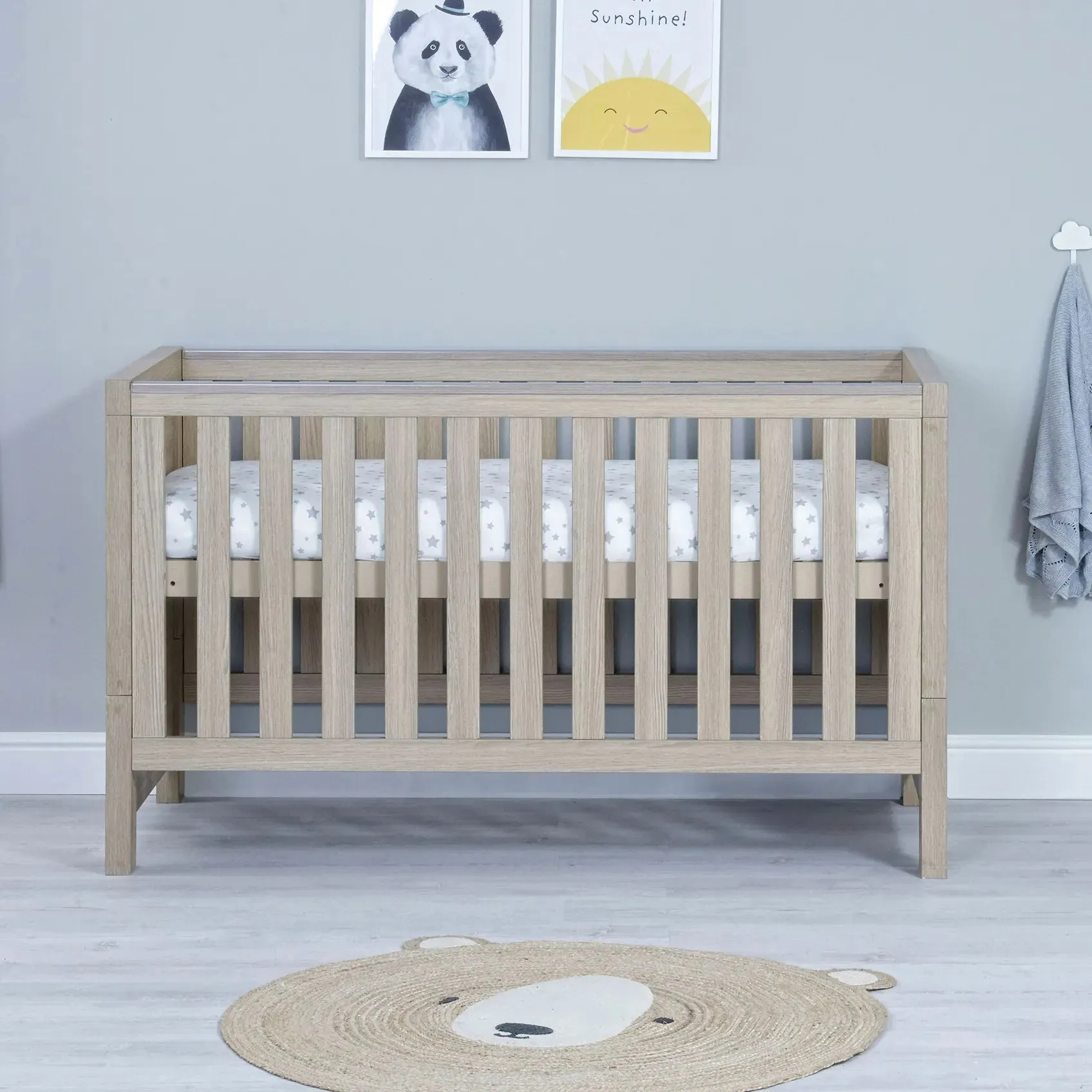 Babymore Luno 3 Piece Nursery Furniture Set with Cot Bed, Dresser and Wardrobe - Oak