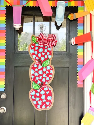 Back to School Apple Stack Door Hanger in Leopard