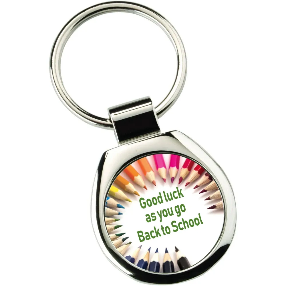 Back To School Engravable Round Metal Keyring - 1.75in