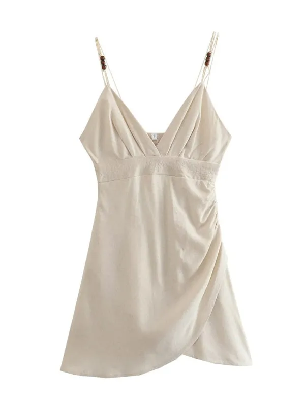 Backless Mini Dress with Beaded Embellishments and Ruched Waist