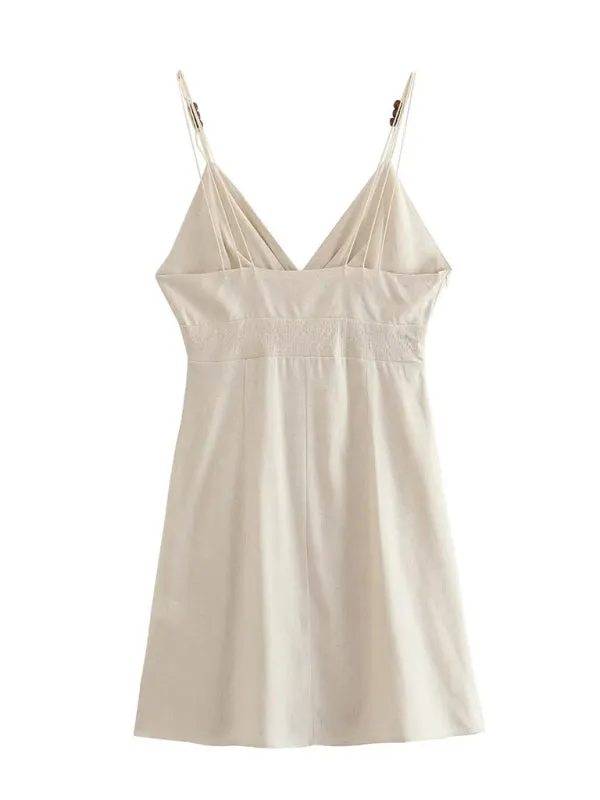 Backless Mini Dress with Beaded Embellishments and Ruched Waist