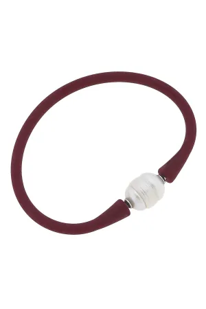 Bali Freshwater Pearl Silicone Bracelet - Burgundy