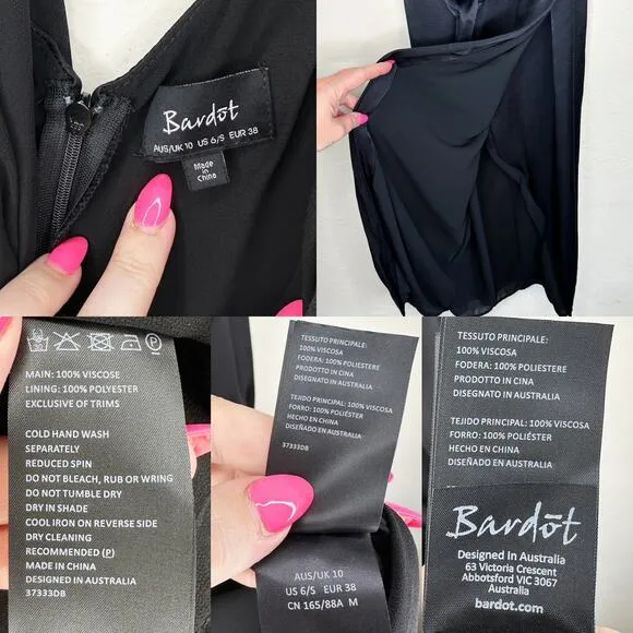 Bardot Leah Black Satin Off The Shoulder Tie Waist Midi Wrap Dress 6
