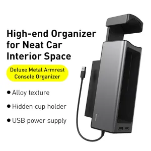 Baseus Deluxe Metal Armrest Console Organizer with Dual USB - Black
