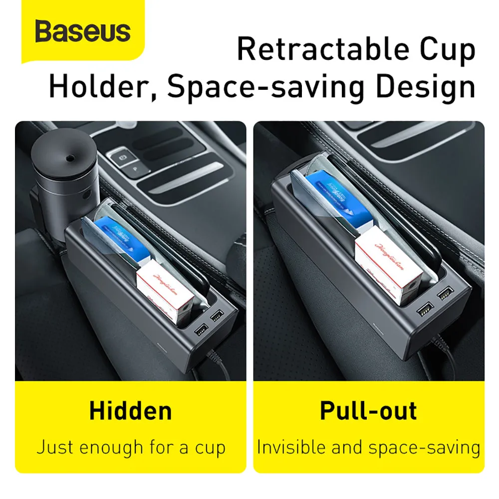 Baseus Deluxe Metal Armrest Console Organizer with Dual USB - Black