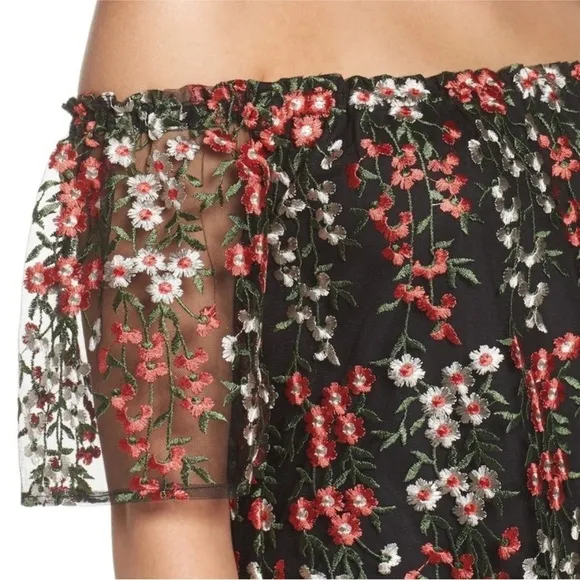 BB Dakota Gates Floral Embroidered Off-the-Shoulder Mini Dress