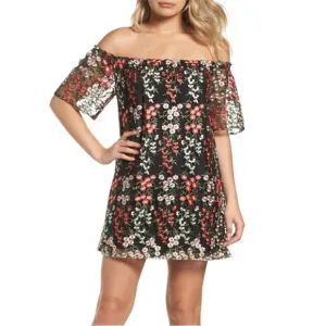 BB Dakota Gates Floral Embroidered Off-the-Shoulder Mini Dress