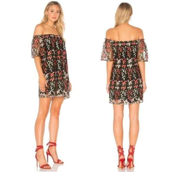 BB Dakota Gates Floral Embroidered Off-the-Shoulder Mini Dress